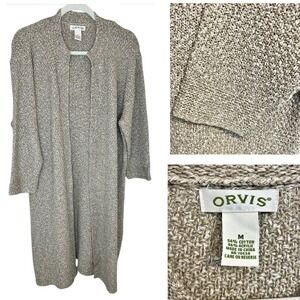 Orvis Duster Cardigan Sweater Medium M Beige Ivory Taupe Open Front Long Classic